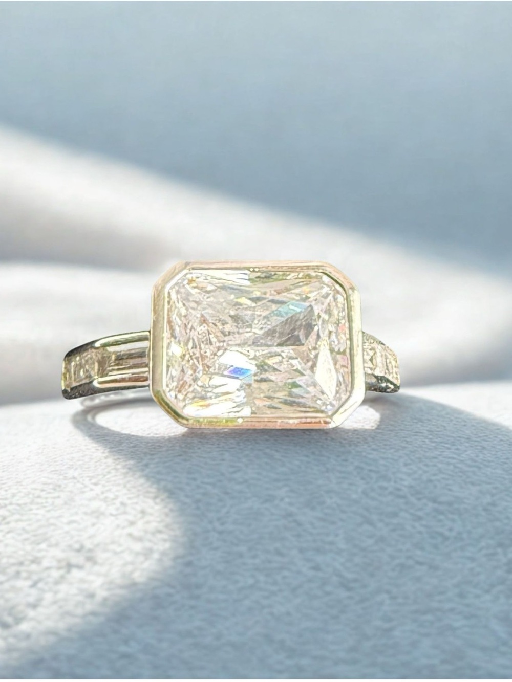 Size 7 18K White Gold Filled Emerald Cut CZ Statement Ring NWOT